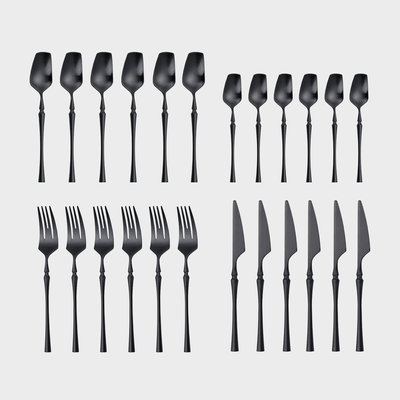 24-Piece Flatware Cutlery Set For 6 People. - Black