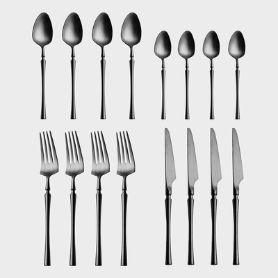 16-Piece Flatware Cutlery Set For 4 People. - Black