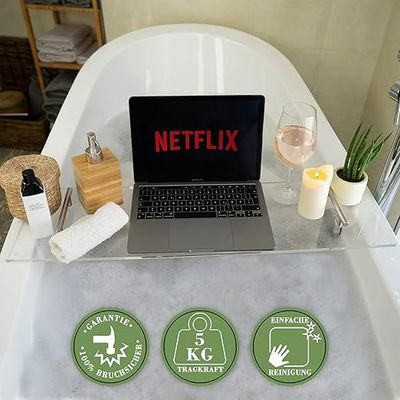 Bathtub Shelf [Acrylic Glass] | 68-78 cm | Bathtub Tray for Bathing Bathing Bath Accessories Tray Decorative Bathroom Accessories - Choose Your Size Now