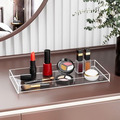 Vanity Tray, Toilet Tank Storage Tray, Acrylic Bathroom Tray Bathtub Tray Bathroom Vanity Organizer Clear Perfume Tray Countertop for Soap, Towel, Tissue, Candle, Plant, 11.8 × 5 × 1.2 inch