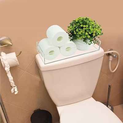 Toilet Paper Holder with Storage, Acrylic Toilet Tank Tray, Clear Bathroom Trays with Handles Vanity Tray for Home Decor
