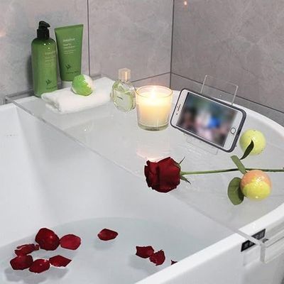 rylic Bathtub Caddy Tray, Acrylic Bath Trays, Bedroom Kitchen Coffee Table Decorative Serving Tray, Perfume Cosmetic Vanity Storage Countertop Organizer (Color : Clear, Size : 75x25CM)