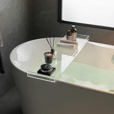 Clear Bathtub Caddy Tray, Bath Tub Tray Shelf Table, Luxury Bathroom Shower Caddy Organizer, Acrylic
