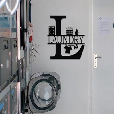 Wooden Wall Art With Self Adhesive Base - Black (Laundry)
