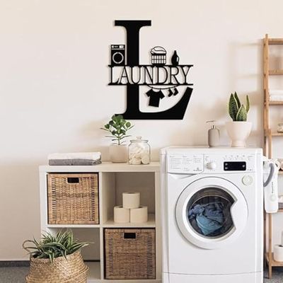 Wooden Wall Art With Self Adhesive Base - Black (Laundry)