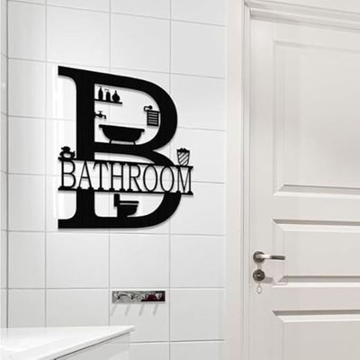 Wooden Wall Art With Self Adhesive Base - Black (Bathroom)