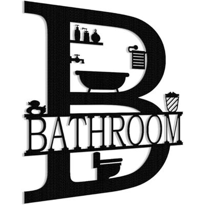 Wooden Wall Art With Self Adhesive Base - Black (Bathroom)