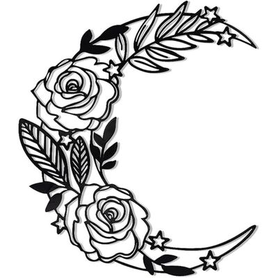 Wooden Wall Art With Self Adhesive Base - Black (Boho Style Moon - Big)