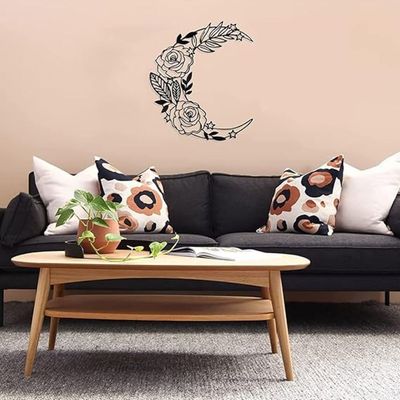 Wooden Wall Art With Self Adhesive Base - Black (Boho Style Moon - Big)