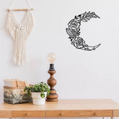 Wooden Wall Art With Self Adhesive Base - Black (Boho Style Moon - Small - Pack of 3)
