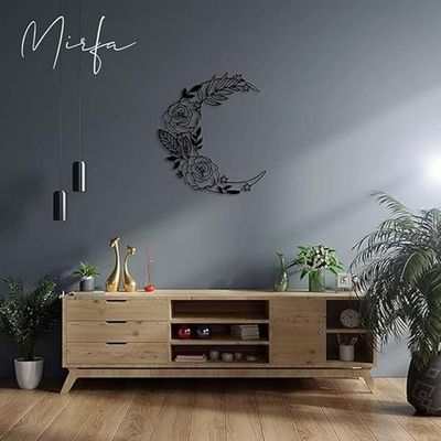 Wooden Wall Art With Self Adhesive Base - Black (Boho Style Moon - Small - Pack of 3)