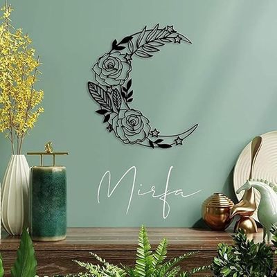 Wooden Wall Art With Self Adhesive Base - Black (Boho Style Moon - Small - Pack of 3)