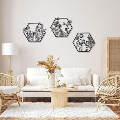 Wooden Wall Art With Self Adhesive Base - Black (Farmhouse Flowers)