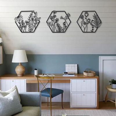 Wooden Wall Art With Self Adhesive Base - Black (Farmhouse Flowers)