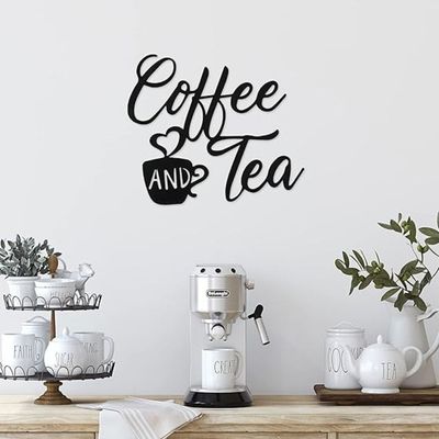Wooden Wall Art With Self Adhesive Base - Black (Coffee And Tea)