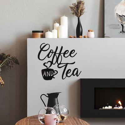 Wooden Wall Art With Self Adhesive Base - Black (Coffee And Tea)