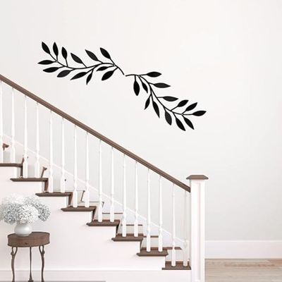 Wooden Wall Art With Self Adhesive Base - Black (Vine Olive Branch Leaf) - Pack of 2