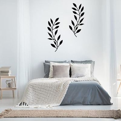 Wooden Wall Art With Self Adhesive Base - Black (Vine Olive Branch Leaf) - Pack of 2