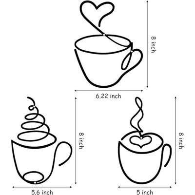 Wooden Wall Art With Self Adhesive Base - Black (Coffee Mugs) - Pack of 3