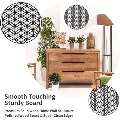 Wooden Wall Art With Self Adhesive Base - Black (Flower Of Life)