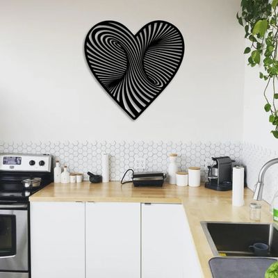 Wooden Wall Art With Self Adhesive Base - Black (3D Illusion - Heart)