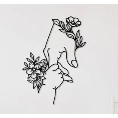 Wooden Wall Art With Self Adhesive Base - Black (Mother Baby Floral Hands)