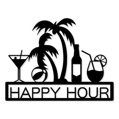 Wooden Wall Art With Self Adhesive Base - Black (Happy Hour)