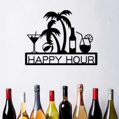 Wooden Wall Art With Self Adhesive Base - Black (Happy Hour)