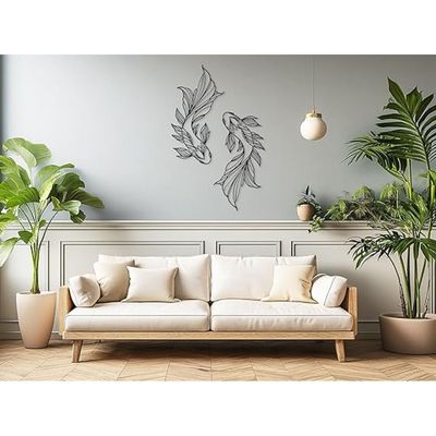 Wooden Wall Art With Self Adhesive Base - Black (Koi Fish) - Pack of 2