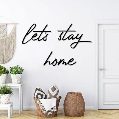 Wooden Wall Art With Self Adhesive Base - Black (Let's Stay Home)