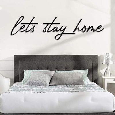 Wooden Wall Art With Self Adhesive Base - Black (Let's Stay Home)