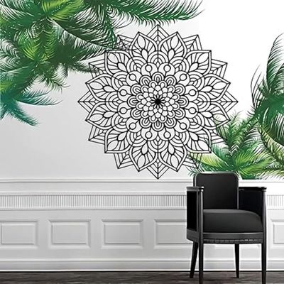 Wooden Wall Art With Self Adhesive Base - Black (Mandala Flower)