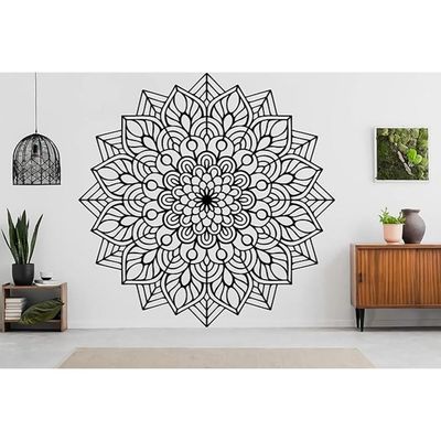 Wooden Wall Art With Self Adhesive Base - Black (Mandala Flower)