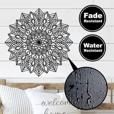 Wooden Wall Art With Self Adhesive Base - Black (Mandala Flower)