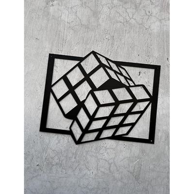 Wooden Wall Art With Self Adhesive Base - Black (Rubik's Cube)