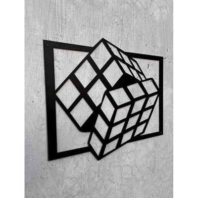 Wooden Wall Art With Self Adhesive Base - Black (Rubik's Cube)