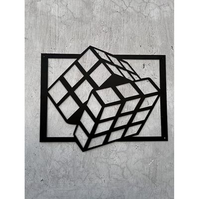 Wooden Wall Art With Self Adhesive Base - Black (Rubik's Cube)