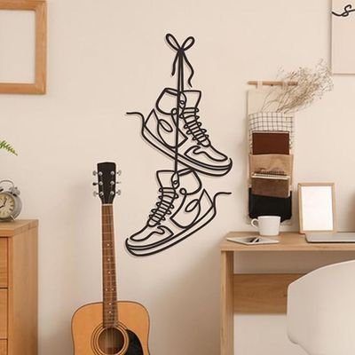 Wooden Wall Art With Self Adhesive Base - Black (Pair of Sneakers)