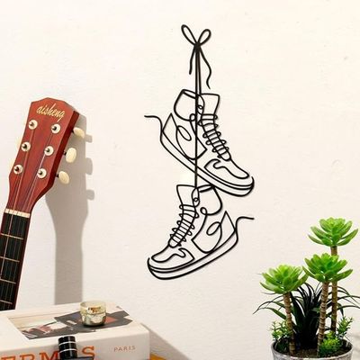 Wooden Wall Art With Self Adhesive Base - Black (Pair of Sneakers)