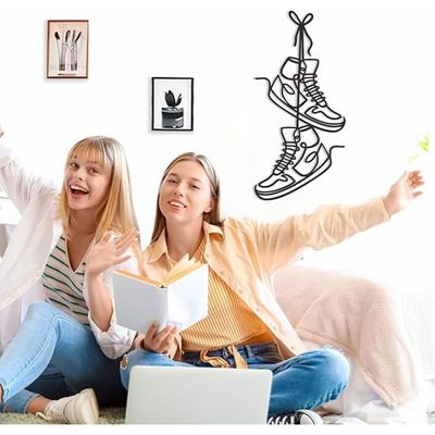Wooden Wall Art With Self Adhesive Base - Black (Pair of Sneakers)