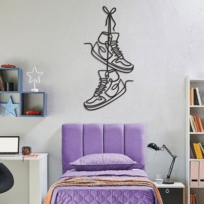 Wooden Wall Art With Self Adhesive Base - Black (Pair of Sneakers)