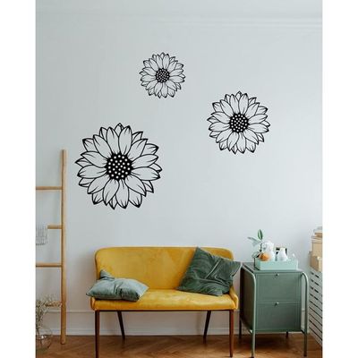 Wooden Wall Art With Self Adhesive Base - Black (Sunflowers - Pack of 3)