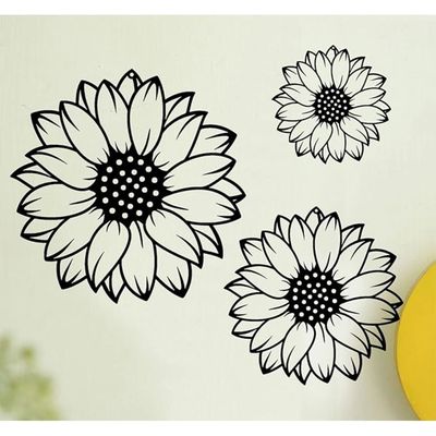 Wooden Wall Art With Self Adhesive Base - Black (Sunflowers - Pack of 3)