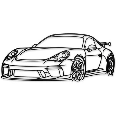Wooden Wall Art With Self Adhesive Base - Black (Porsche Car)