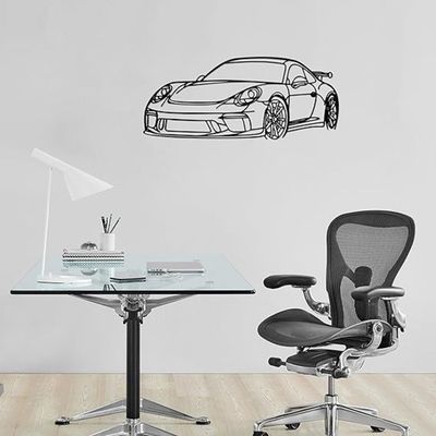 Wooden Wall Art With Self Adhesive Base - Black (Porsche Car)