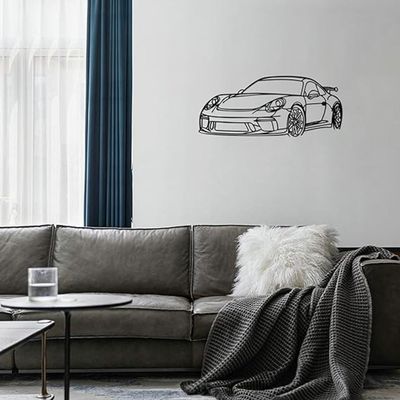 Wooden Wall Art With Self Adhesive Base - Black (Porsche Car)