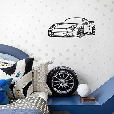 Wooden Wall Art With Self Adhesive Base - Black (Porsche Car)