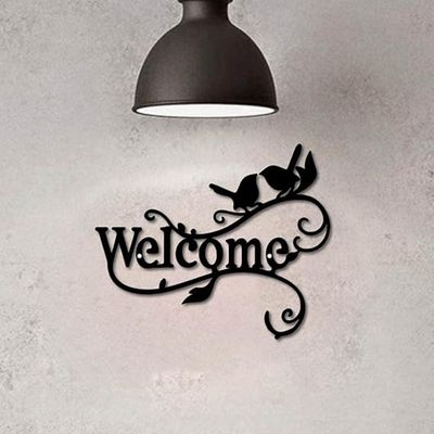 Wooden Wall Art With Self Adhesive Base - Black (Welcome)