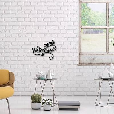 Wooden Wall Art With Self Adhesive Base - Black (Welcome)