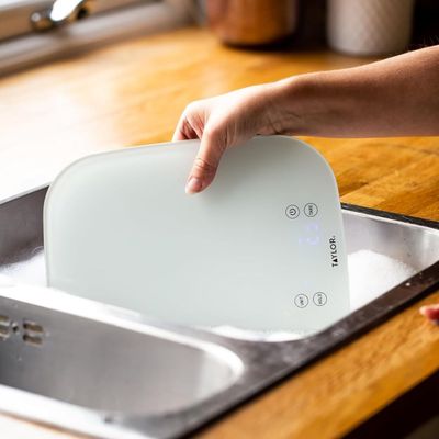 Taylor Pro Digital Kitchen Food Scales, Compact Professional Standard with Precision Accuracy and Waterproof Design with Tare Feature, White Glass, Weighs 14 kg/14 L Capacity